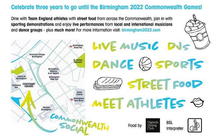 BIRMINGHAM 2022 CELEBRATES THREE YEARS TO GO WITH THE COMMONWEALTH SOCIAL A FREE